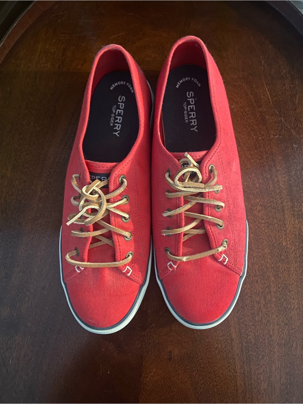 Sperry Red Canvas Boat Shoe Sneakers with Tan Laces